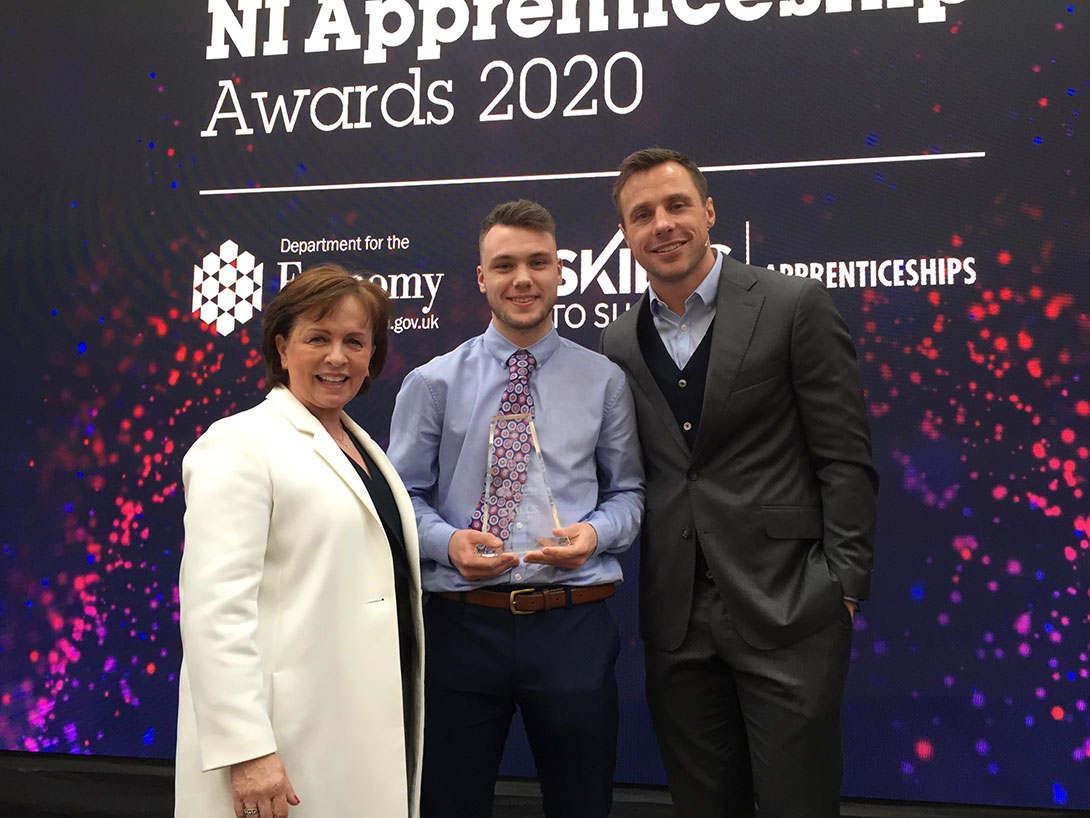 Craig Holmes winning the NI Apprentice of the Year Award